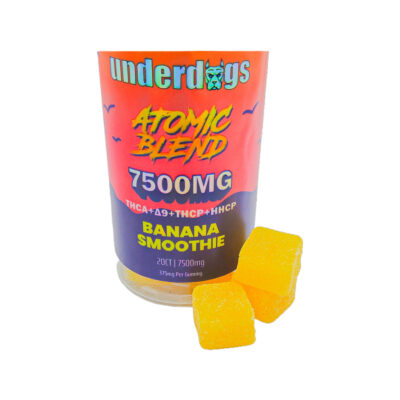 Underdogs Atomic Blend 7500mg – THCA + A9 + THCP + HHCP – 7500mg – 20ct – 375mg per Gummy – Banana Smoothie