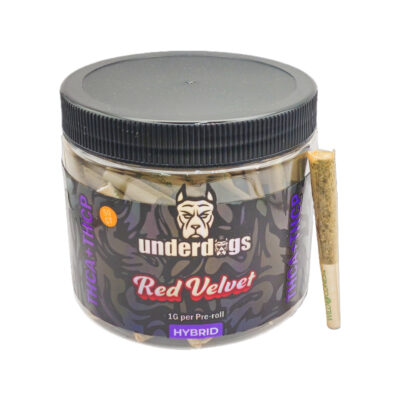 Underdogs Pre-rolls – 50ct Jar – THCA + THCP – 50ct – Hybrid – 1g per Pre-roll – Red Velvet