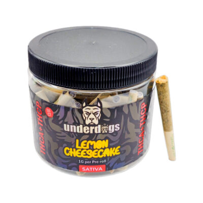 Underdogs Pre-rolls – 50ct Jar – THCA + THCP – 50ct – Sativa – 1g per Pre-roll – Lemon Cheesecake