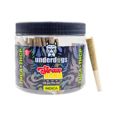 Underdogs Pre-rolls – 50ct Jar – THCA + THCP – 50ct – Indica – 1g per Pre-roll – Strawnana