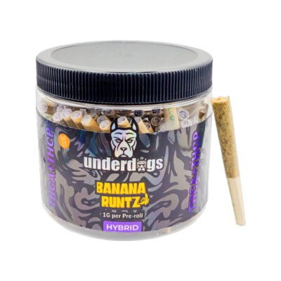 Underdogs Pre-rolls – 50ct Jar – THCA + THCP – 50ct – Hybrid – 1g per Pre-roll – Banana Runtz