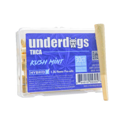 Underdogs 30CT THCA Straight Flower – Pre-rolls – Kush Mint – Hybrid – 1.3g – 30ct – PVUD-7115 – Premium THCA – Whole Flower