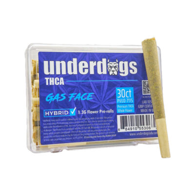 Underdogs 30CT THCA Straight Flower – Pre-rolls – Gas Face – Hybrid – 1.3g – 30ct – PVUD-7115 – Premium THCA – Whole Flower