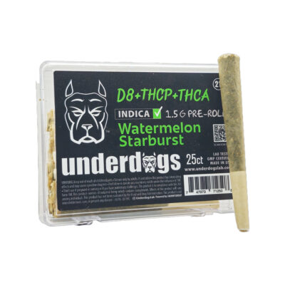 Underdogs 25CT – Infused D8-THCP-THCA Pre-rolls – Watermelon Starburst – Indica – 1.5g – 25ct