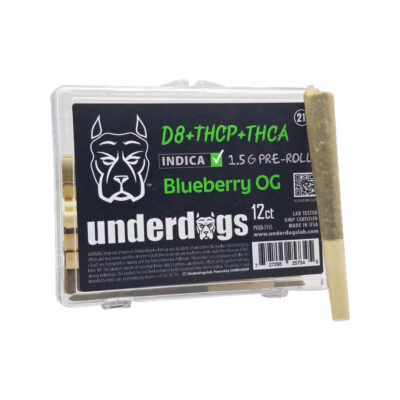 Underdogs 12ct D8-THCP-THCA – Pre-rolls – Blueberry OG – Indica – 1.5g -12ct