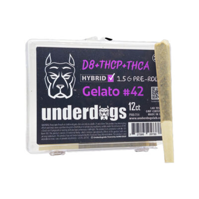 Underdogs 12ct D8-THCP-THCA – Pre-rolls – Gelato #42 – Hybrid – 1.5g -12ct