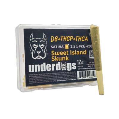 Underdogs 12ct D8-THCP-THCA – Pre-rolls – Sweet Island Skunk – Sativa – 1.5g -12ct